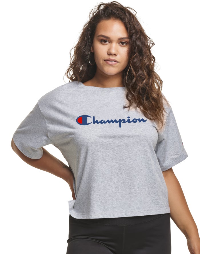 Champion T-Shirt Dames - Grijs - Plus Cropped Script C Logo ( 146238-SUB )